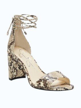 Jessica Simpson "Nehah" Neutral Snake Print Ankle-Tie Sandals Size 8